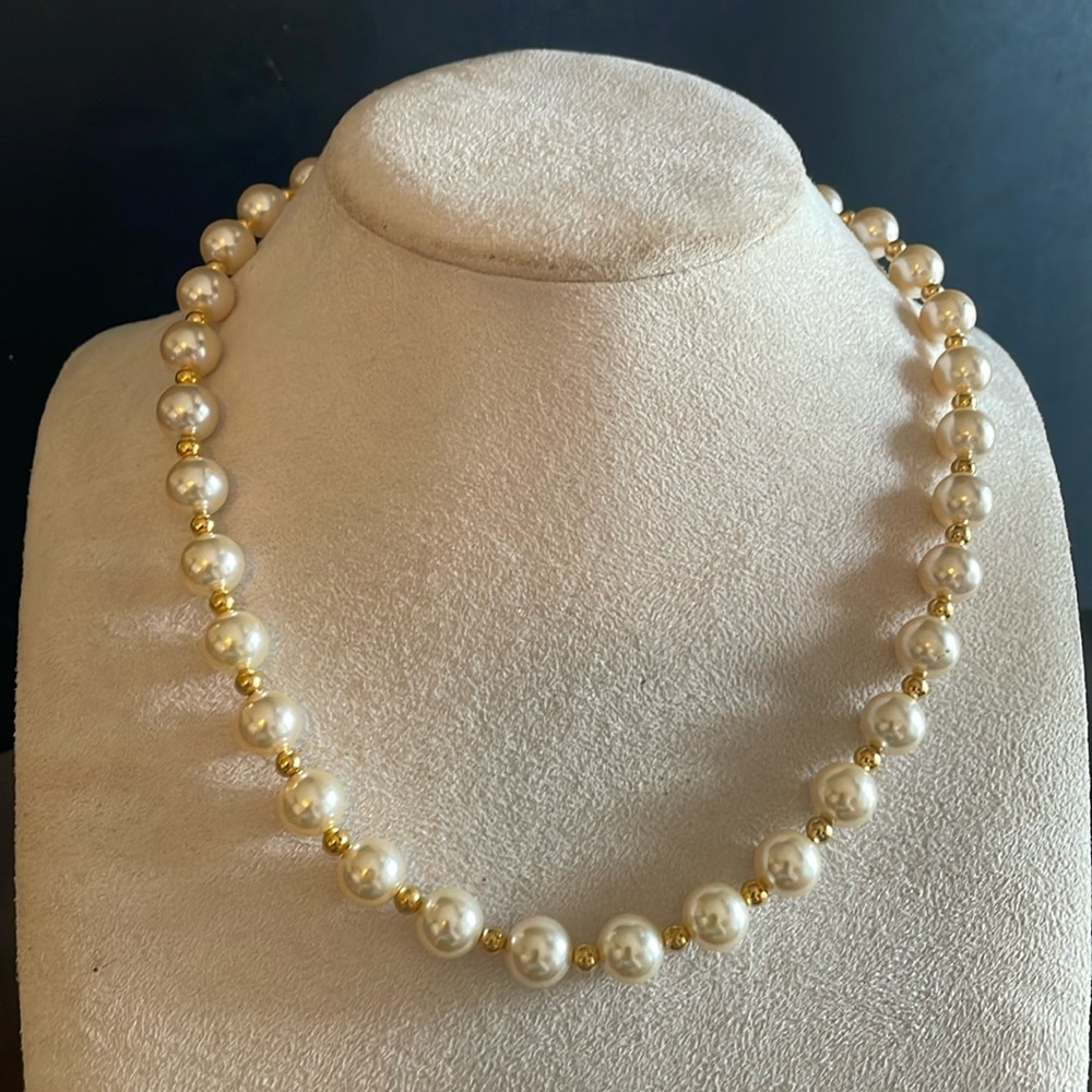 Vintage Pearl & Gold-Tone Bead Necklace